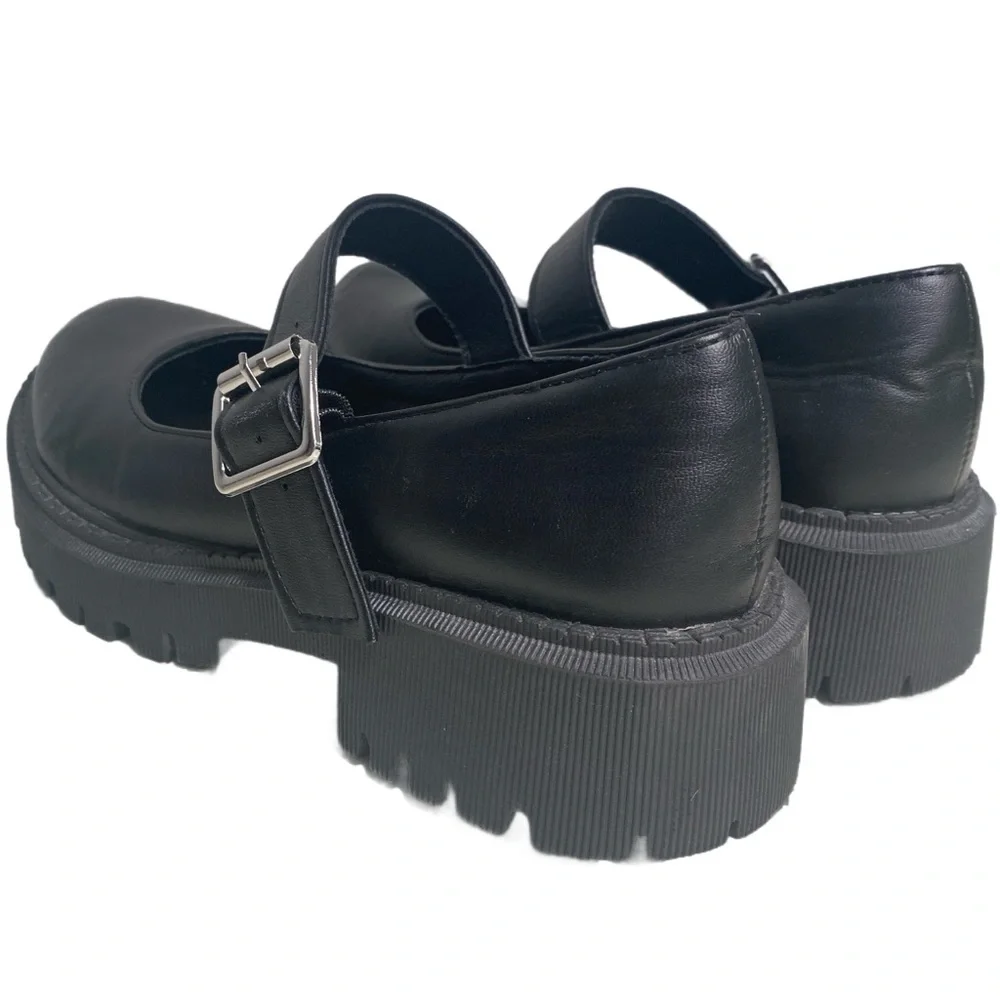 Black Faux Leather Y2K ‎ Mary Jane Chunky Heel Platform Shoes US 7 Grunge Goth